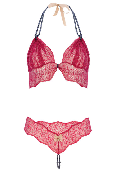 Sydney Red Lace Dark Pearls Set Bracli